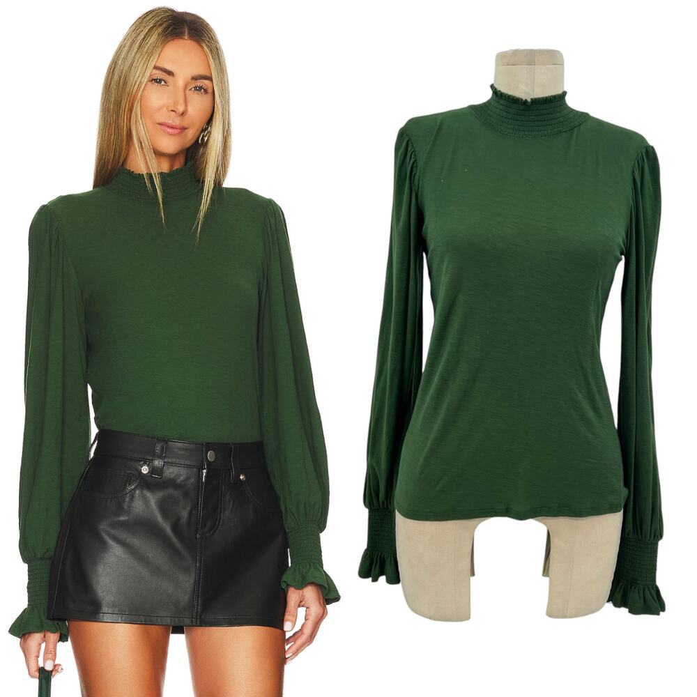 Nation LTD Violet Prim And Proper‎ Top Tee Blouse Pima Cotton Green Size XS